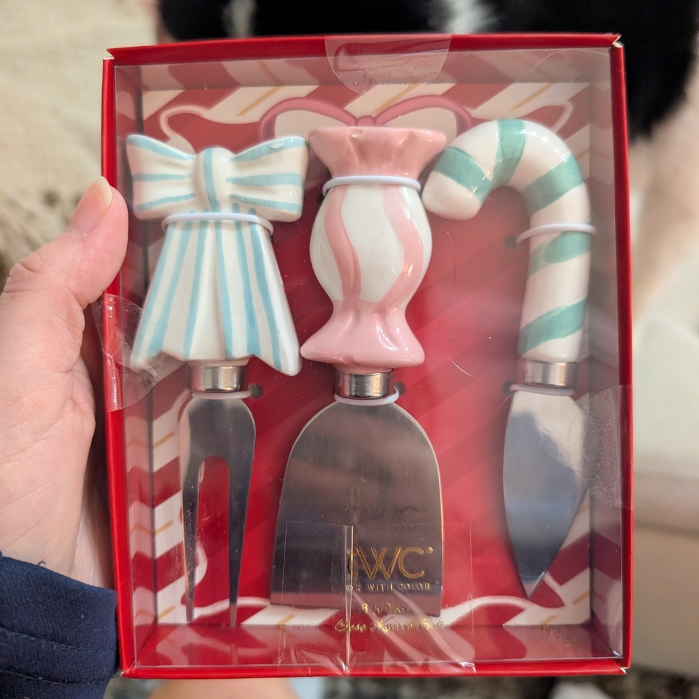 Holiday Cheese Knife Set with Festive Handles